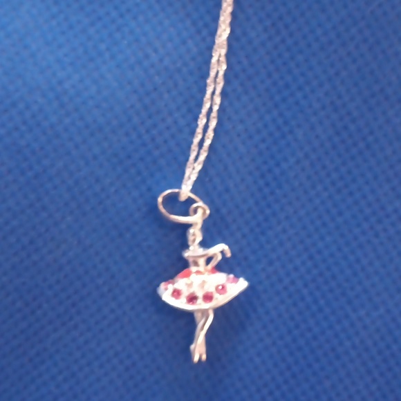 Sterling silver 18 inch chain with a cute ballerina with pink stones - Picture 2 of 4